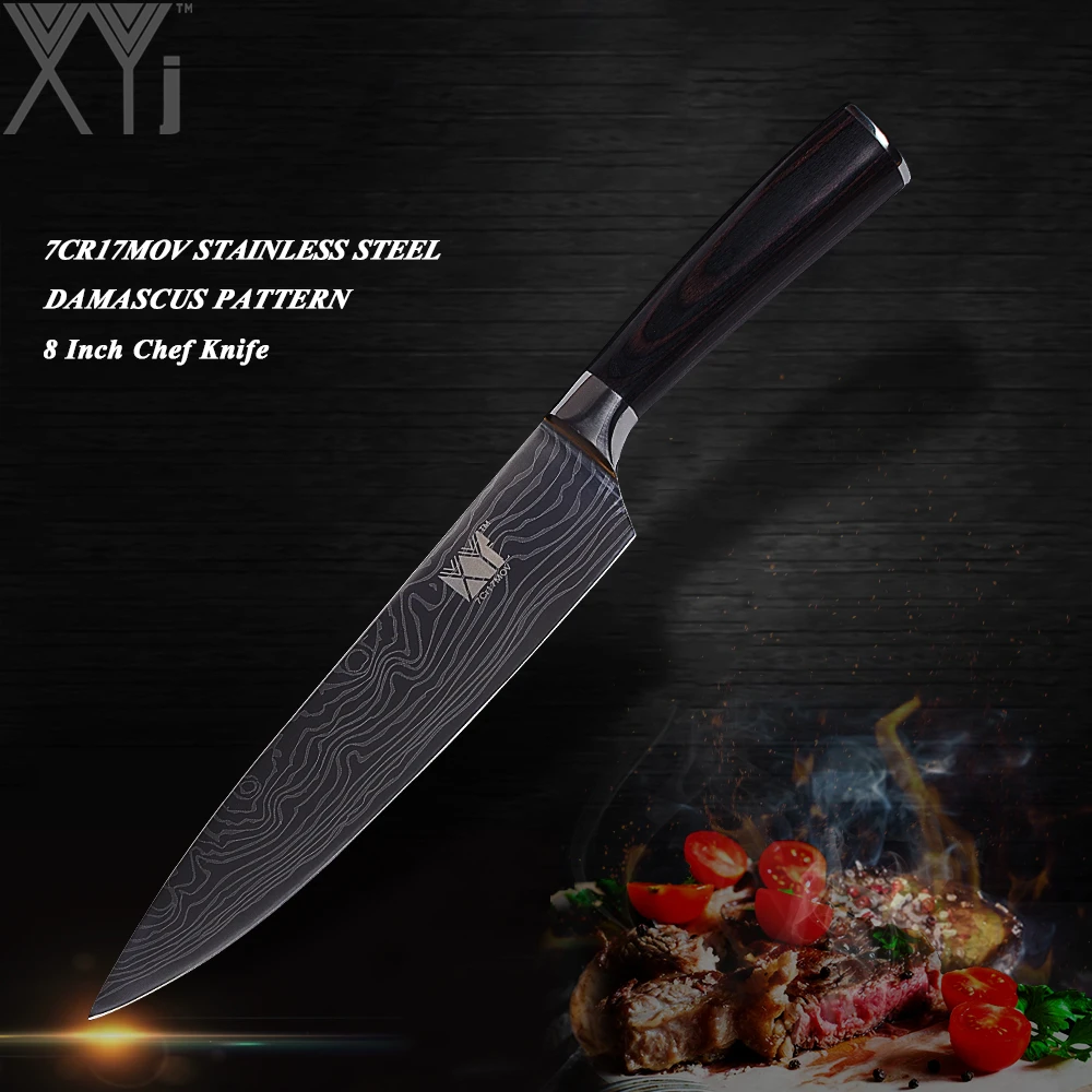 

XYj Damascus Vein Stainless Steel Kitchen Knife Paring Utility Santoku Chef Slicing Knife Sharp&Durable Cooking Knife Cutlery