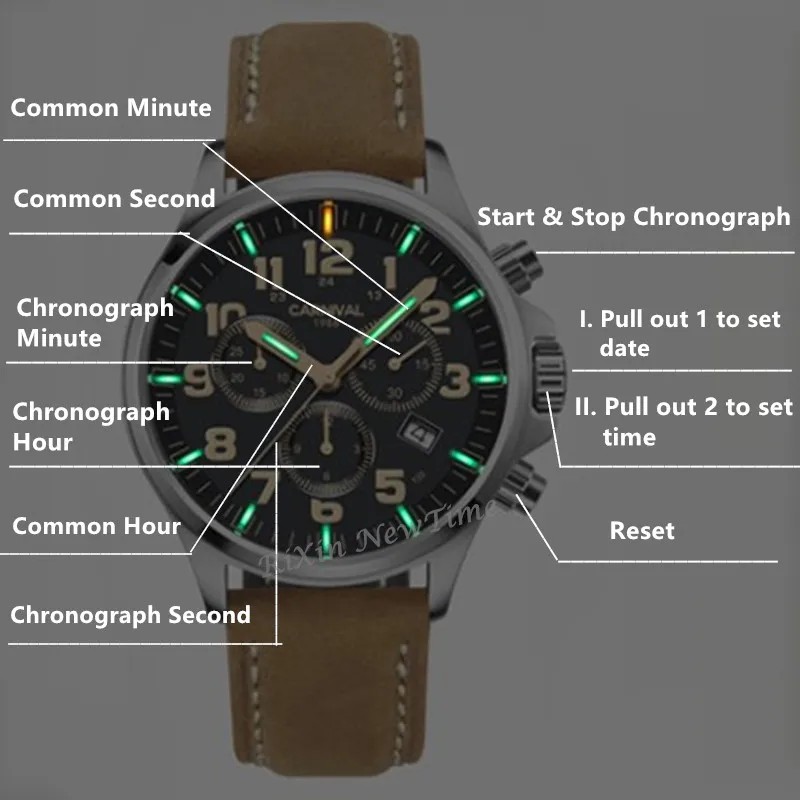 Часы Carnival Tritium Light мужские кварцевые водонепроницаемые с секундомером|Кварцевые