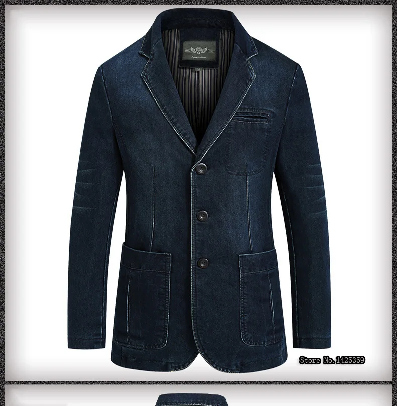 Брендовая джинсовая куртка для мужчин, Осенний Блейзер, приталенная куртка в стиле милитари, однобортное джинсовое пальто с отложным воротником размера плюс XXXXL