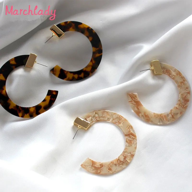 

Korea Feminin Statement Geometric leopard Acrylic circle round hoop earring ins for Women Accessories bijoux Earring 2019