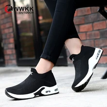 WWKK/ осенние кроссовки, женская обувь на платформе, без шнуровки, дорожный Носок, дышащая сетчатая женская спортивная обувь для отдыха