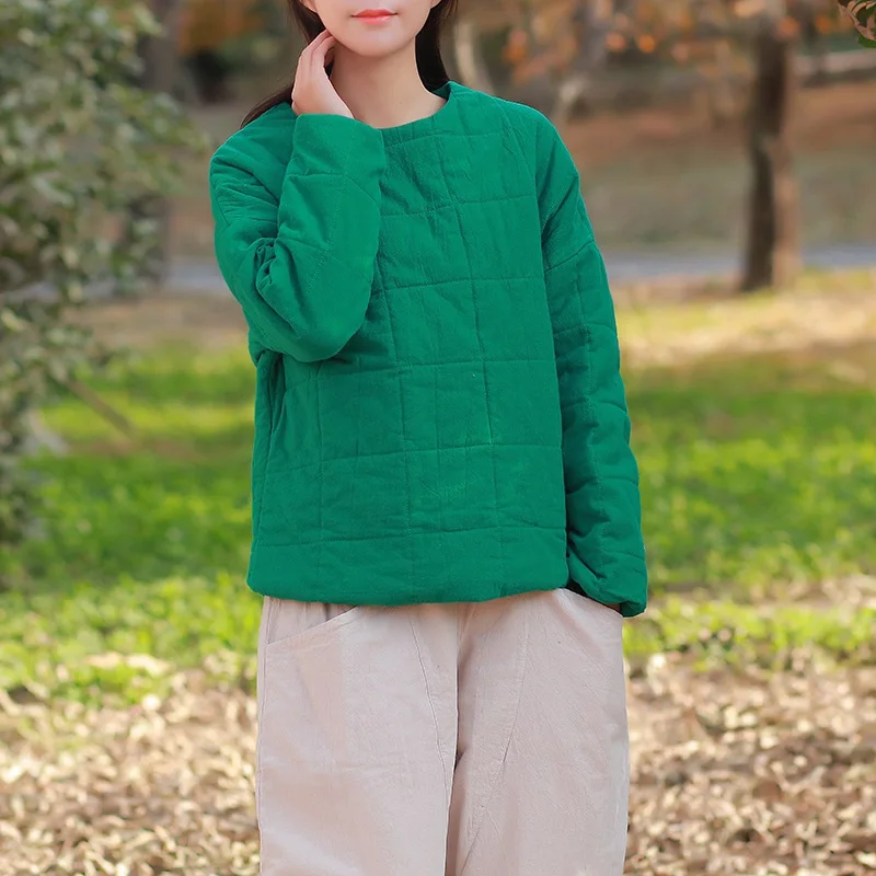 

Solid O-neck Cotton Women Coat Autumn Winter Thick Warm Chinese style Coats Jacket Women Kawaii Cute Manteau Femme C152