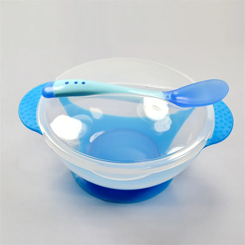 1 Set Baby Temperature Sensing Spoon and Fork Set Kid Suction Cup Bowl Slip-resistant Tableware for Toddlers 2018