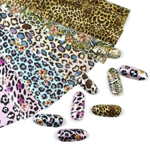 16 шт./компл. ногтей Фольга Леопард смешанный дизайн для ногтей Стикеры сверкающих голографическая цветок Звездное Бумага ногтей декоративные наклейки
