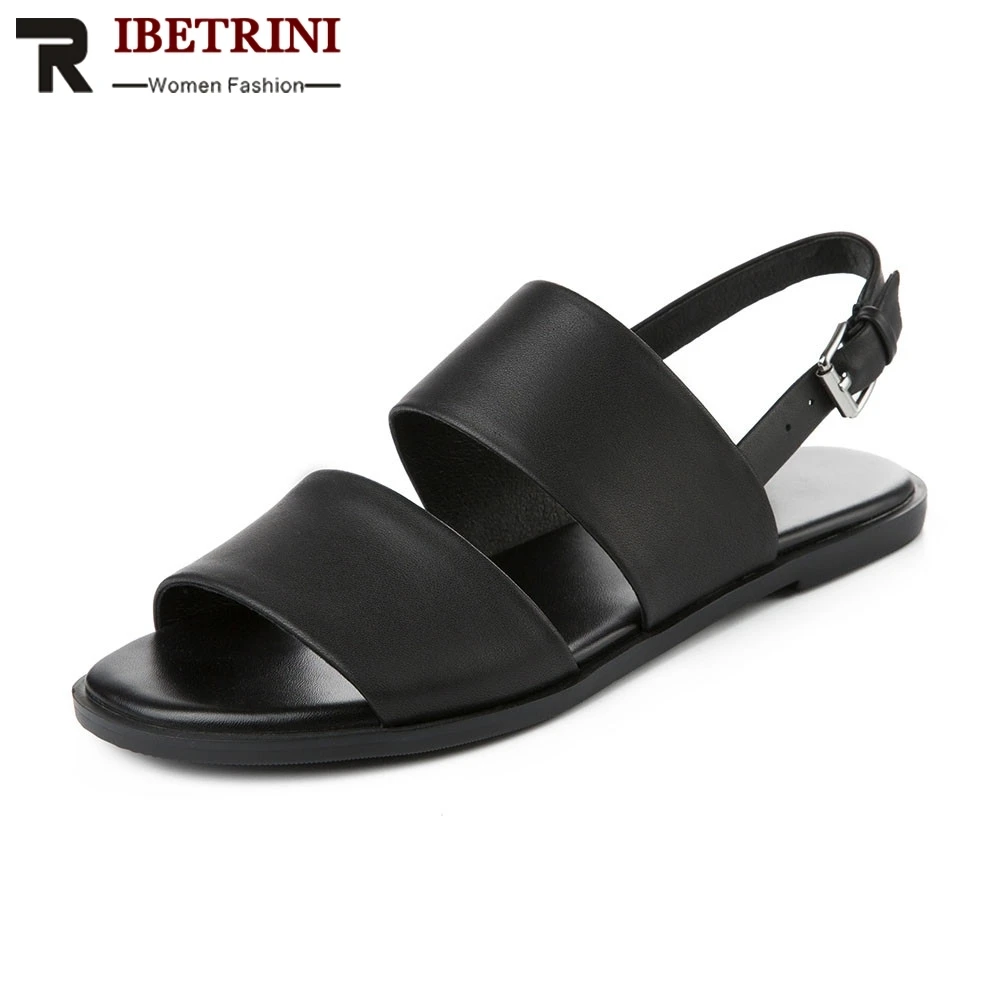 

RIBETRINI Brand New Big Size 33-43 women's Genuine Leather Women Shoes Woman Casual Comfortable Summer Sandals Girl Shoes