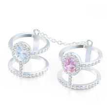 Girl’s Rings pink white Crysta Luxury Gift Shiny Wedding DOULAIMEI Real 925 Sterling Solid Silver Lover’s Token Bridal Ring Gift