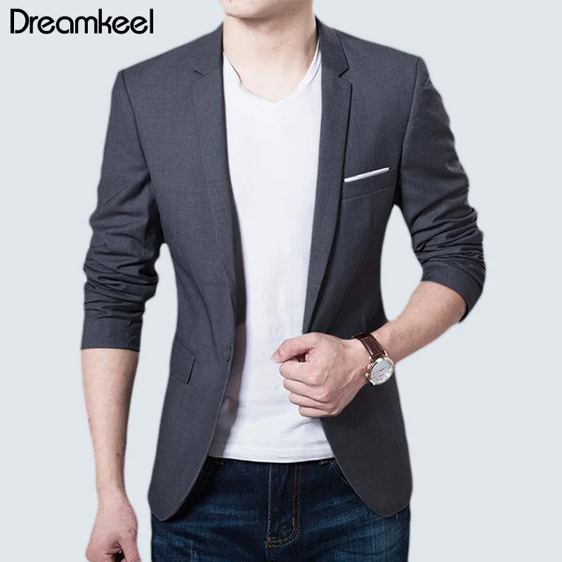 

2019 New Fashion Mens Casual Blazer Single Button Dress Blazer Jacket Men Slim Fit Mens Suit Jacket Solid Coat Men Hot Sale Y