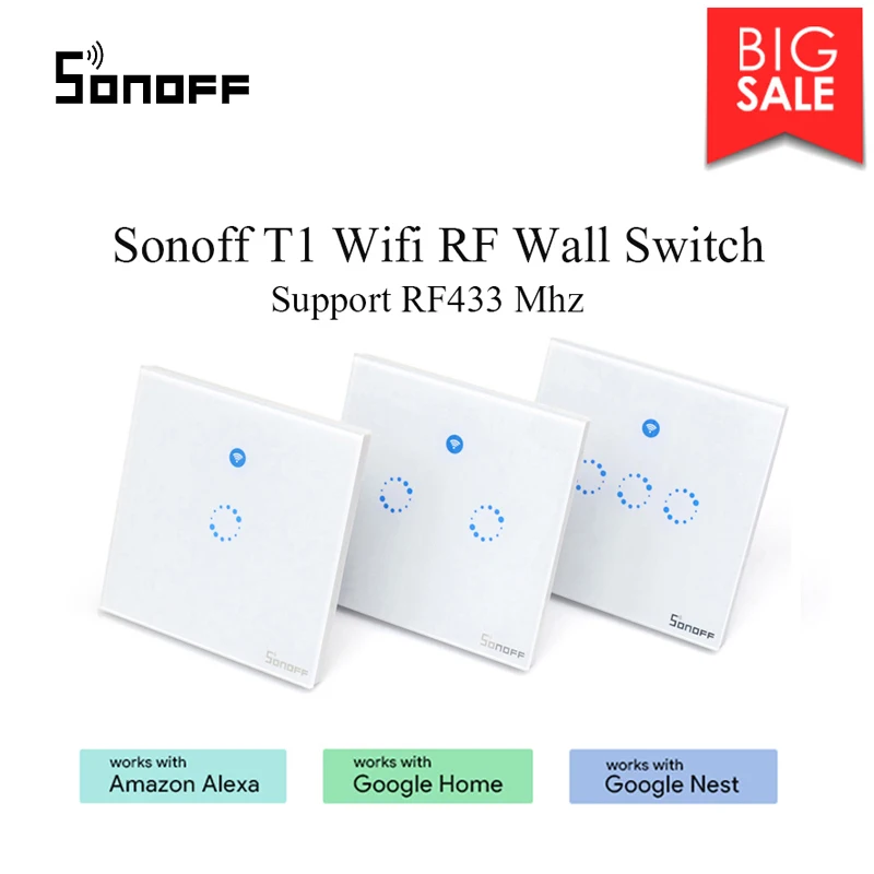 Sonoff T1 WiFi Switch RF433Mhz Touch Control Wall Light