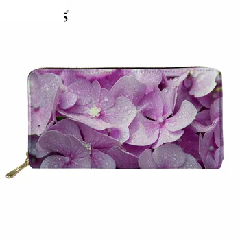 

Pretty Purple Flower Print Woman Long Wallet Brand Design Female PU Leather Wallets Large Capatity Coin Card Holder Murse Sumka