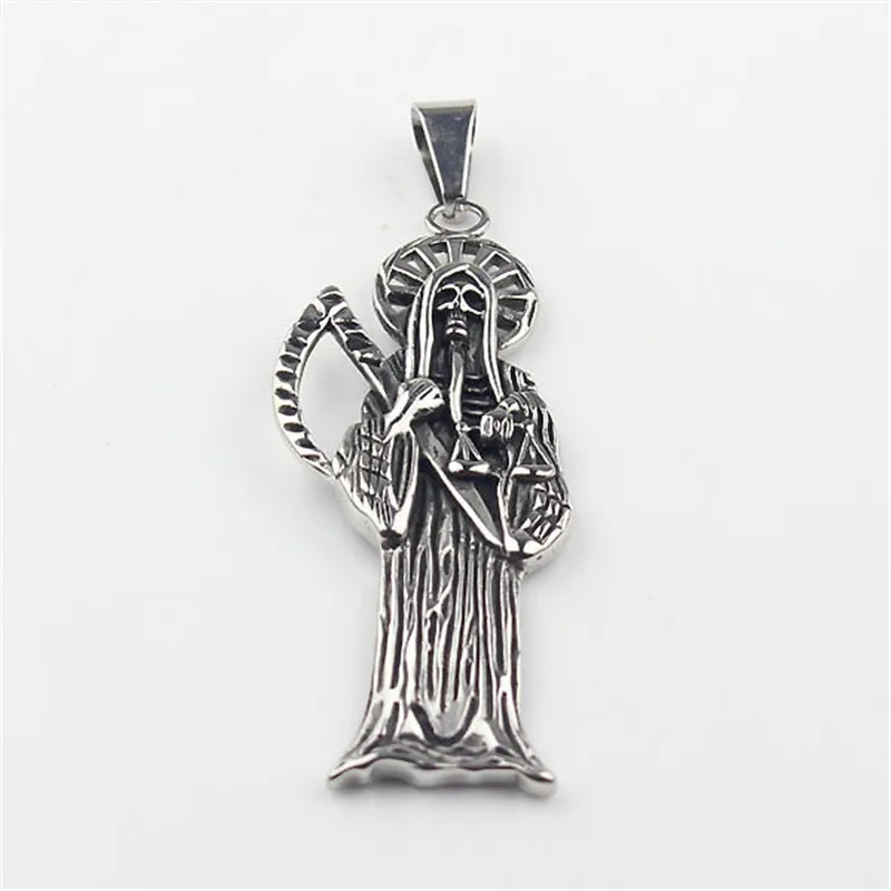 Silver color Men's Stainless Steel Grim Reaper Skull Death Pendant photo