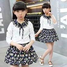 Girls Clothing Sets Cotton Blouses & Floral Tutu Skirts 2Pcs Spring Autumn Girls School Uniform Kids Outfits 2 4 6 8 10 12 Years