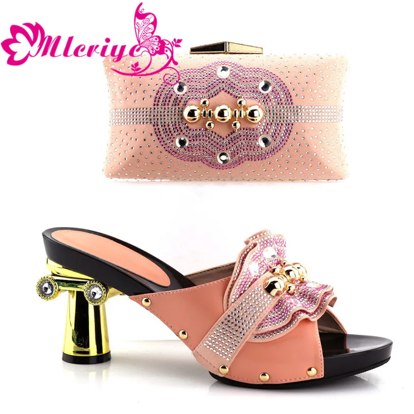 

Peach Color African Matching Shoes and Bags Italian In Women Nigerian Wedding Shoes and Bag Set Nigerian Shoes and Matching Bags