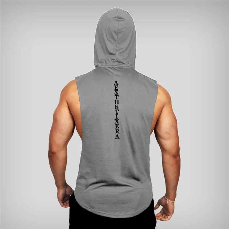 Muscleguys бренд одежда для тренажерного зала фитнеса топ с капюшоном Для мужчин для бодибилдинга Нижняя юбка с тренировки майка без рукавов»(«хейтеры»), футболка с капюшоном - Цвет: Серый