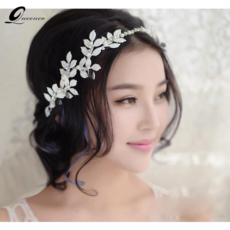 Leaf Bridal Hair Accessories Rhinestone Bride Tiara Vintage Jewellery Bandeau Jewelry Women Wedding Designer Pearl Headband | Украшения и