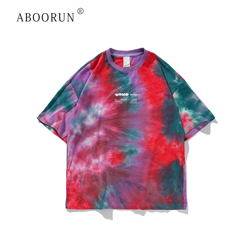 

ABOORUN Tie Dye T Shirts Men's Hip Hop Painted T-Shirts Summer Short Sleeve Tees for Male R1353