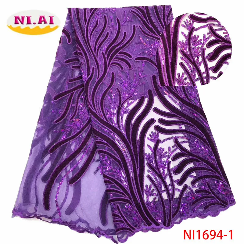 

African Sequins Lace Fabric 2019 High Quality Lace Nigerian Velvet Lace Fabrics Embroidery French Tulle Lace Fabric NI1694