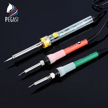 PEGASI 220 в 60 Вт Регулируемая температура Электрический паяльник ручка сварочный инструмент карандаш наконечник внешний тип тепла прозрачная вилка
