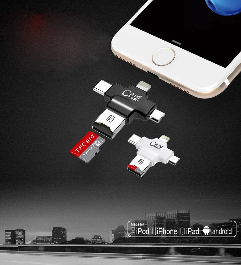 SanDisk micro SD Card 64 ГБ 32 ГБ 16 ГБ 128 ГБ карты памяти + 4 в 1 Тип- c/Lightning/Micro USB/USB 2,0 Card Reader для iphone