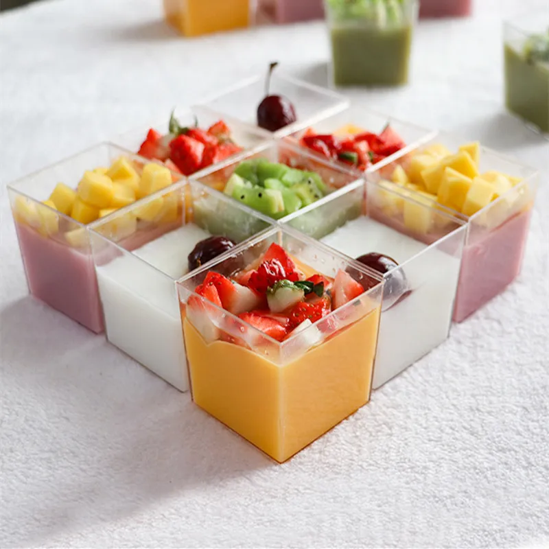 

50pcs Transparent square disposable pudding cups party favor 150ml mini ice cream dessert packaging thicken plastic cups