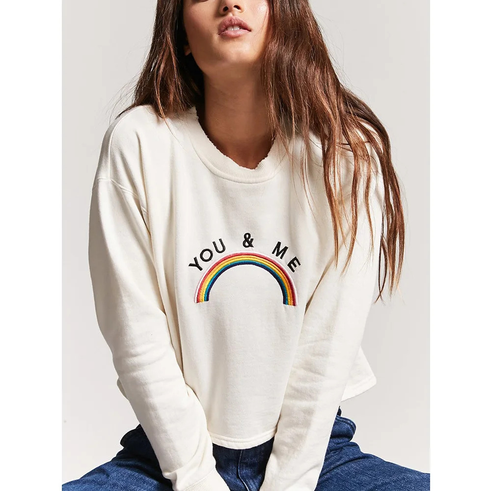 

Rainbow long Sweatshirt Women sudadera bt21 ariana grande got7 japanese korean blackpink kpop moletom bts cropped Tops Clothing