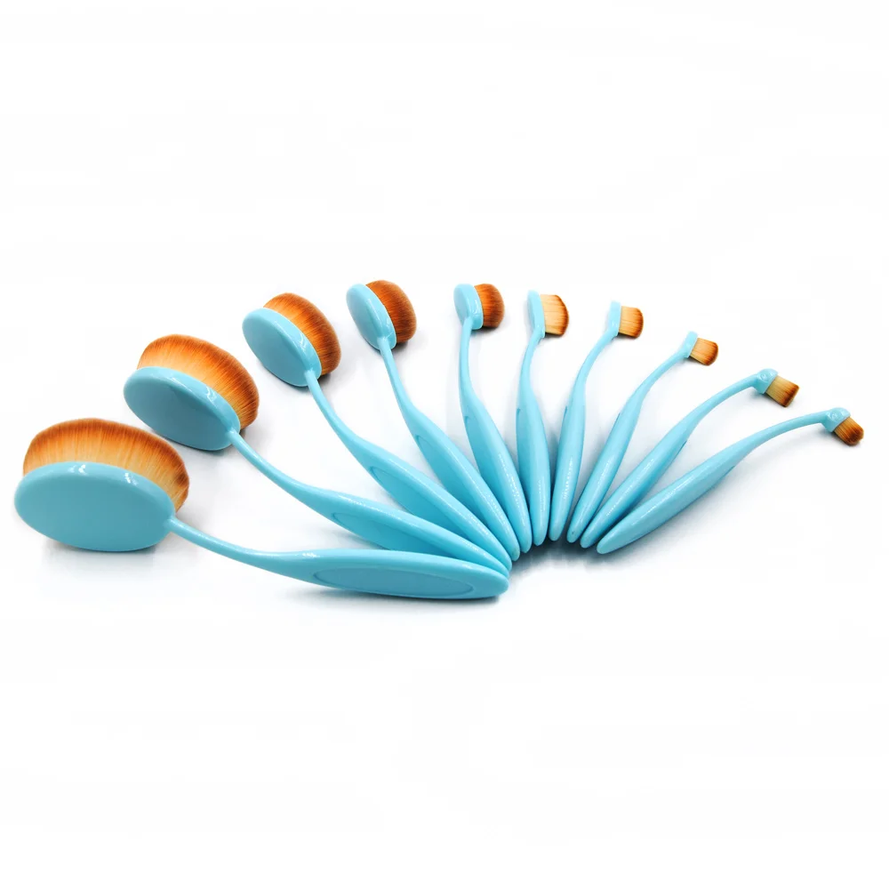 

Pro ToothBrush Shape Light Blue Handle Oval Makeup Brush Set Foundation Powder Blush Brush Kits Make up Brush Women Beauty Tool