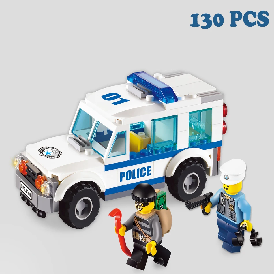 

130PCS Cops Pursuit Money Transprot Cars Building Compatible Legoingly City Police Sation Education Building Blocks Kids Toys