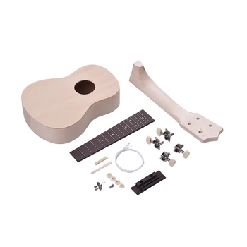 

Unfinished 21" Ukulele DIY Kit Ukelele Basswood Body & Neck Rosewood Fingerboard & Bridge Nylon String for Ukulele Lovers