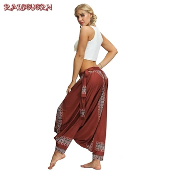 

RAISEVERN Women Loose Thai Harem Pants Indie Folk Boho Festival Hippy Casual Boho Trousers Loose Elastic Waist National Pant