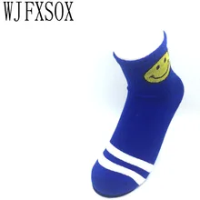 WJFXSOX, 5 пар, Мультяшные хлопковые носки с смайликом в стиле ретро, носки с двумя полосками, модные короткие Носки с рисунком для колледжа