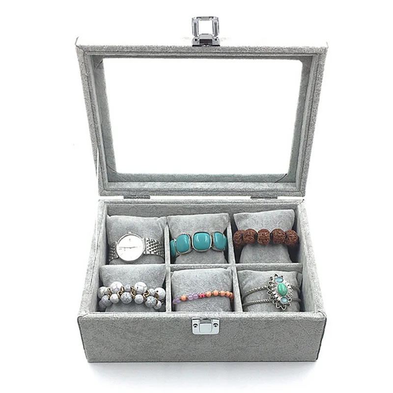 Hot Sale 6 Grids 12 Grids Pillow Ice Velvet Jewelry Box Bracelet Necklace Bracelet Watch Box Jewelry Storage Display Props