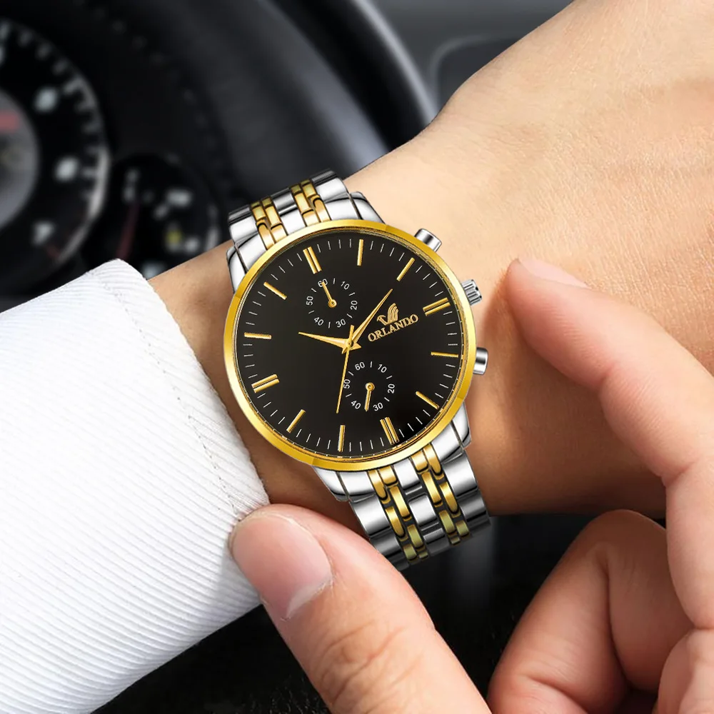 Мужские золотые стальные часы с ремешком простые весы бизнес часы Бинокулярные наручные часы из сплава новые мужские часы