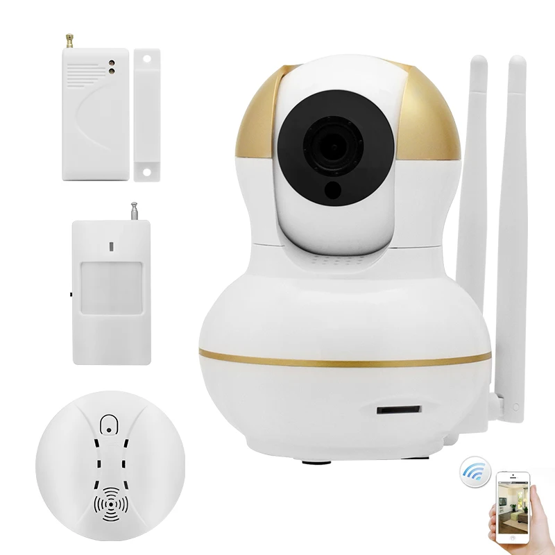 

Smart Home WiFi Alarm Kit Wireless Security IP Camera System 720P Video Monitor Door Sensor Surveillance Motion Smoke Detector