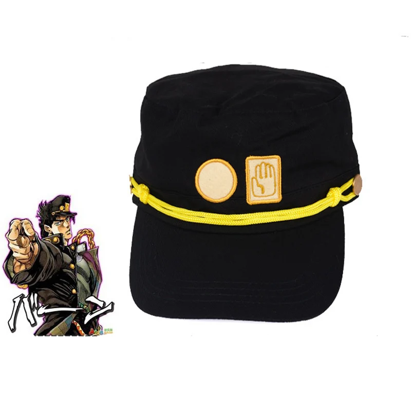 Anime JOJO JoJo's Bizarre Adventure Cosplay Accessories Caps Jotaro Kujo Cosplay Hats Army Military Flatcap Badges Anime Around