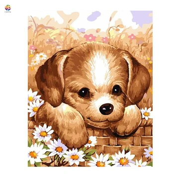 

Frameless Digital Painting By Numbers daisy dog flower Scene Acrylic Paint Modern Wall Art Canvas Painting Home Deco Deal