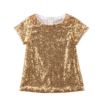 

Christmas Kid Baby Girls Gold Sequins A-Line Dress Child Party Birthday Dress Girls Summer Clothing