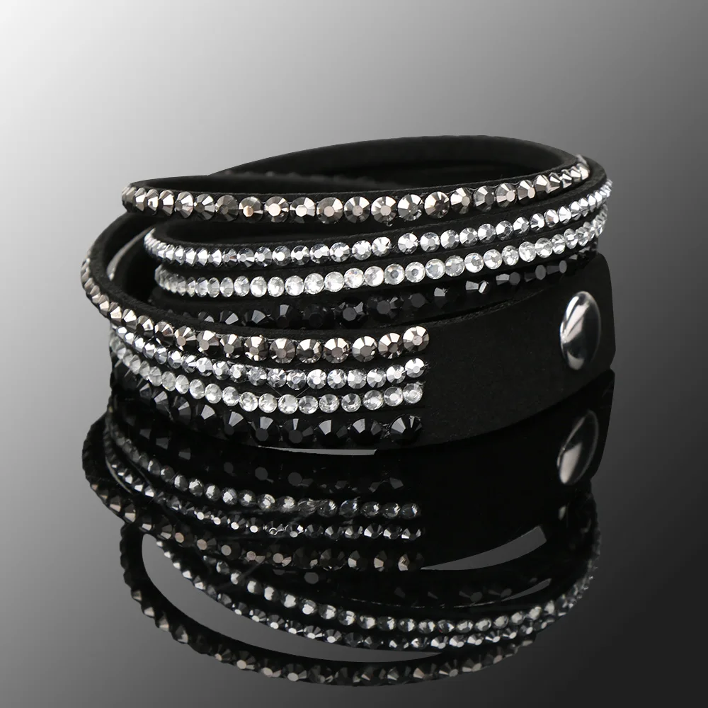 

Hot Fashion Leather Wrap Wristband Charm Crystal Rhinestone Cuff Bracelet Bangle