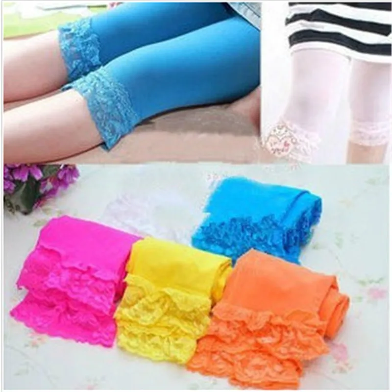 

Toddler Girls Lace Velvet Leggings summer kids stretch skinny capris Pants Bottoms Solid candy color girl leggings Cropped Pants