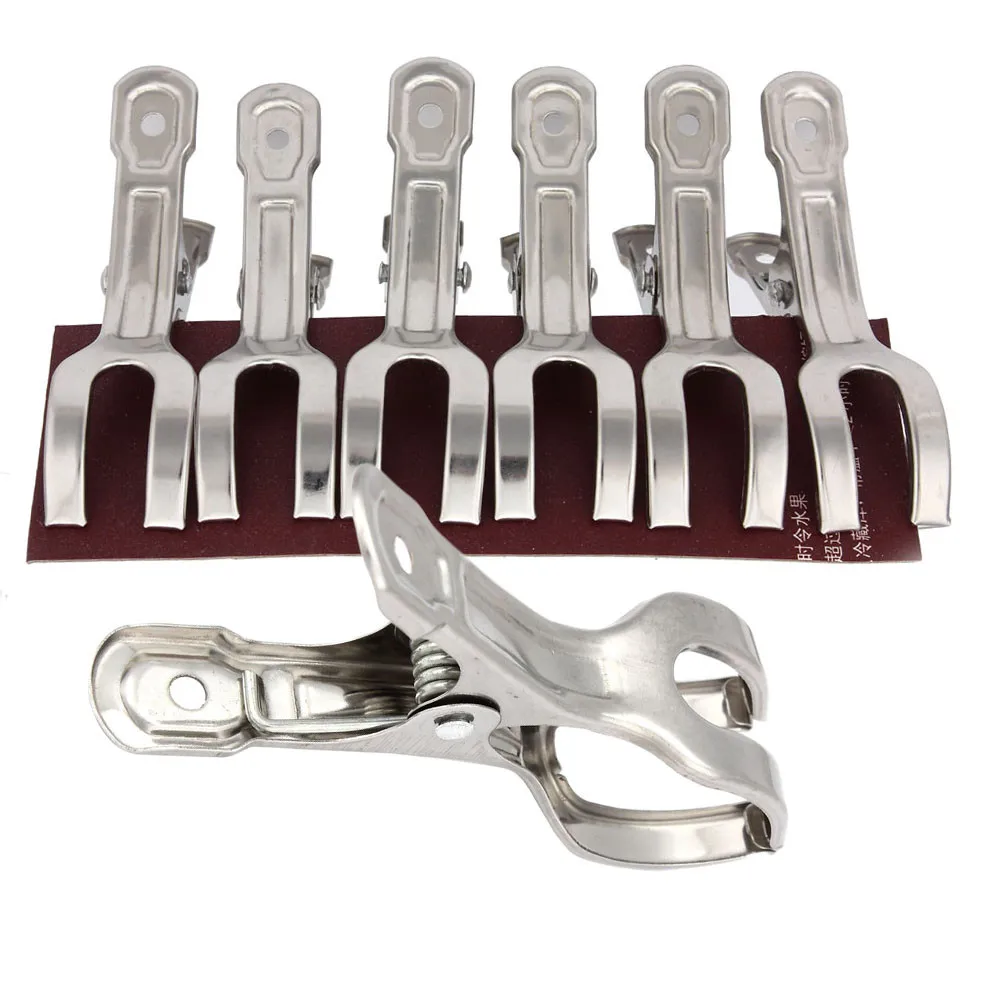 

6Pcs Stainless Steel Beach Towel Clips Powerful Clothes Pegs Large Sewing Craft Clips Quilt Binding Clamps Home Laundry Pack