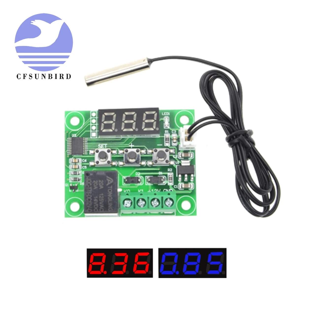 W1209 синий/красный светильник AC/DC 12V Температура отопления охлаждения Термостат