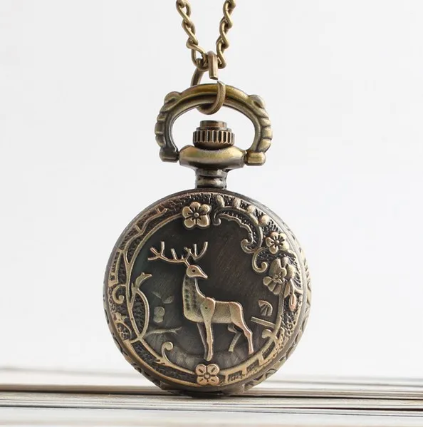 retro-bronze-pocket-watch-necklace-vintage-trumpet-deer-jewelry-wholesale-fashion-pocket-watch-gift