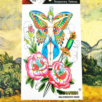 

SHNAPIGN Sexy Butterfly Fairy Temporary Tattoo Body Art,12*20cm Flash Tattoo Stickers,Waterproof Fake Tatoo Henna Wall Sticker