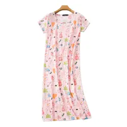 Милое мультяшное платье sleepdress для женщин 100% хлопок с коротким рукавом sleepshirts милые женский пеньюар плюс размер ночная рубашка