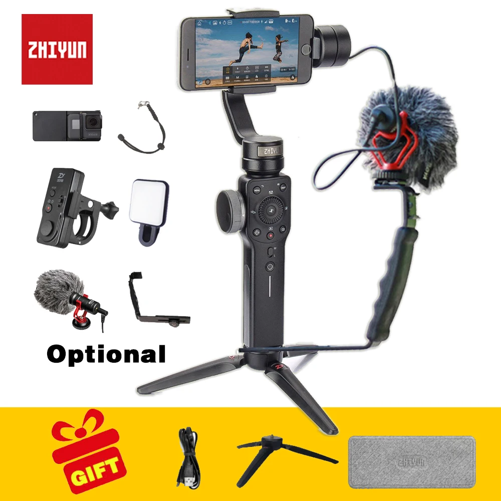  Zhiyun smooth 4 Handheld 3 Axis phone gimbals Stabilizer for action camera Smartphone gopro xiaomi 