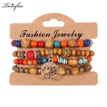 4 шт./компл. этнические богемные деревянные бусины завод Многослойные браслеты ювелирные изделия для женщин HY-2774