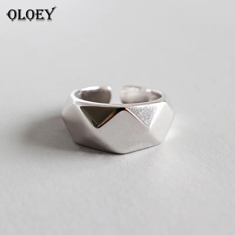 

OLOEY 100% Authentic 925 Sterling Silver Adjustable Ring For Men Women Korean Style Geometric Fine Jewelry Drop Shipping YMR606