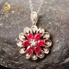 С натуральным красным Рубином кулон S925 Серебряный натуральный драгоценный камень кулон Цепочки и ожерелья модный роскошный цветок подсолнуха вокруг шеи отличное Женское Ожерелье Свадебные украшения