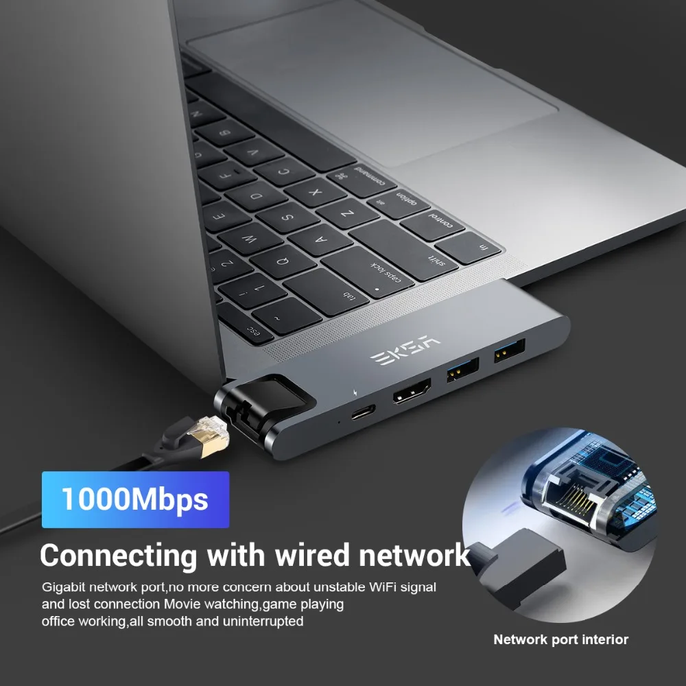 EKSA USB C концентратор для 4K HDMI Ethernet RJ45 Thunderbolt 3 USB 3,0 адаптер для MacBook Pro 13 15 type C концентратор 100 Вт питания