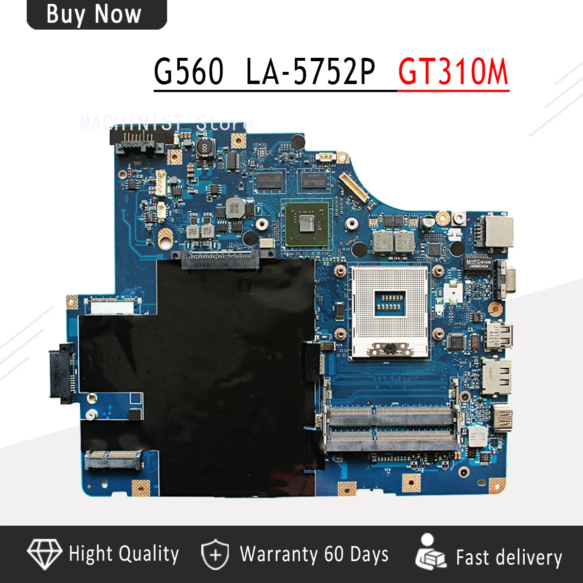 LA 5752P для ноутбука Lenovo G560 Z560 материнская плата NIWE2 Rev: 1 0 с видеокартой GT310M