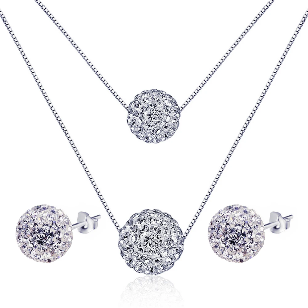 2018 100 Silver 925 Jewelry Sets for Women Shambhala Necklaces&Stud Earrings Multilayer Wedding