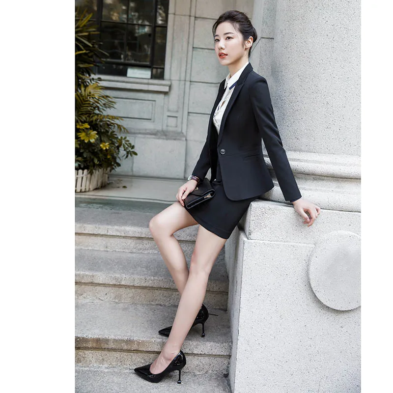 Модный офисный Женский комплект из 2 предметов Блейзер+ элегантная юбка или брюки-карандаш деловой костюм официальная одежда цвета на выбор